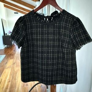 Ann Taylor Black and White Plaid Blouse